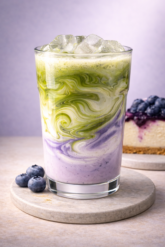 Mix and Match: Iced Matcha Blueberry Cheesecake