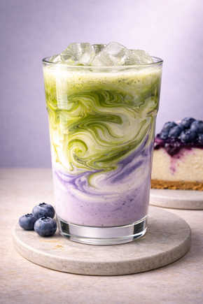 Mix and Match: Iced Matcha Blueberry Cheesecake